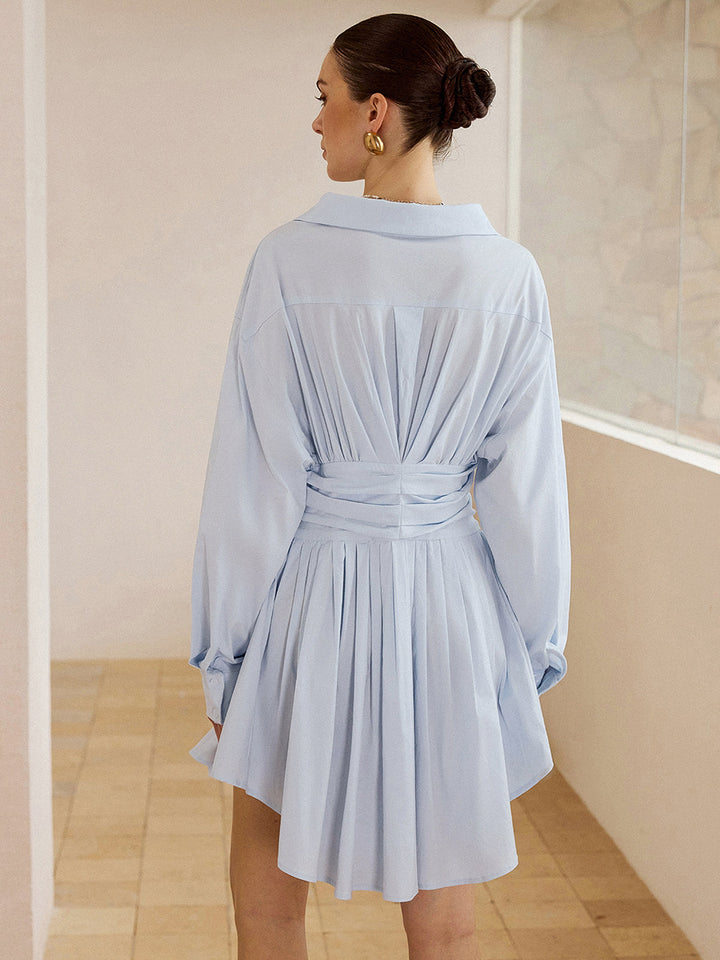 Robe Mini Patte Chemise Plissée