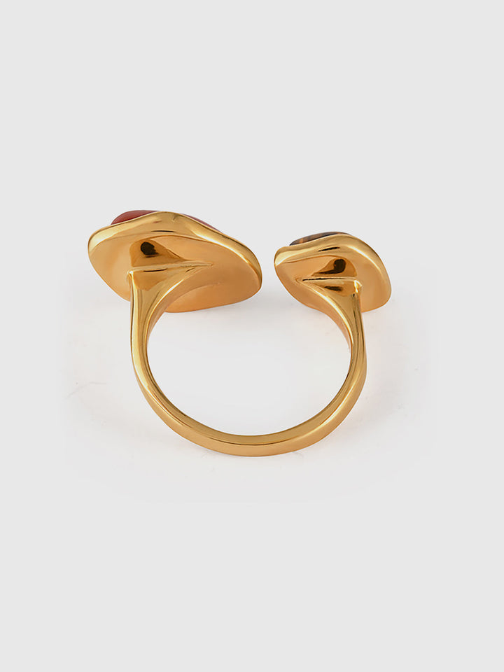 Bague Ajustable en Jaspe Rouge et Œil de Tigre