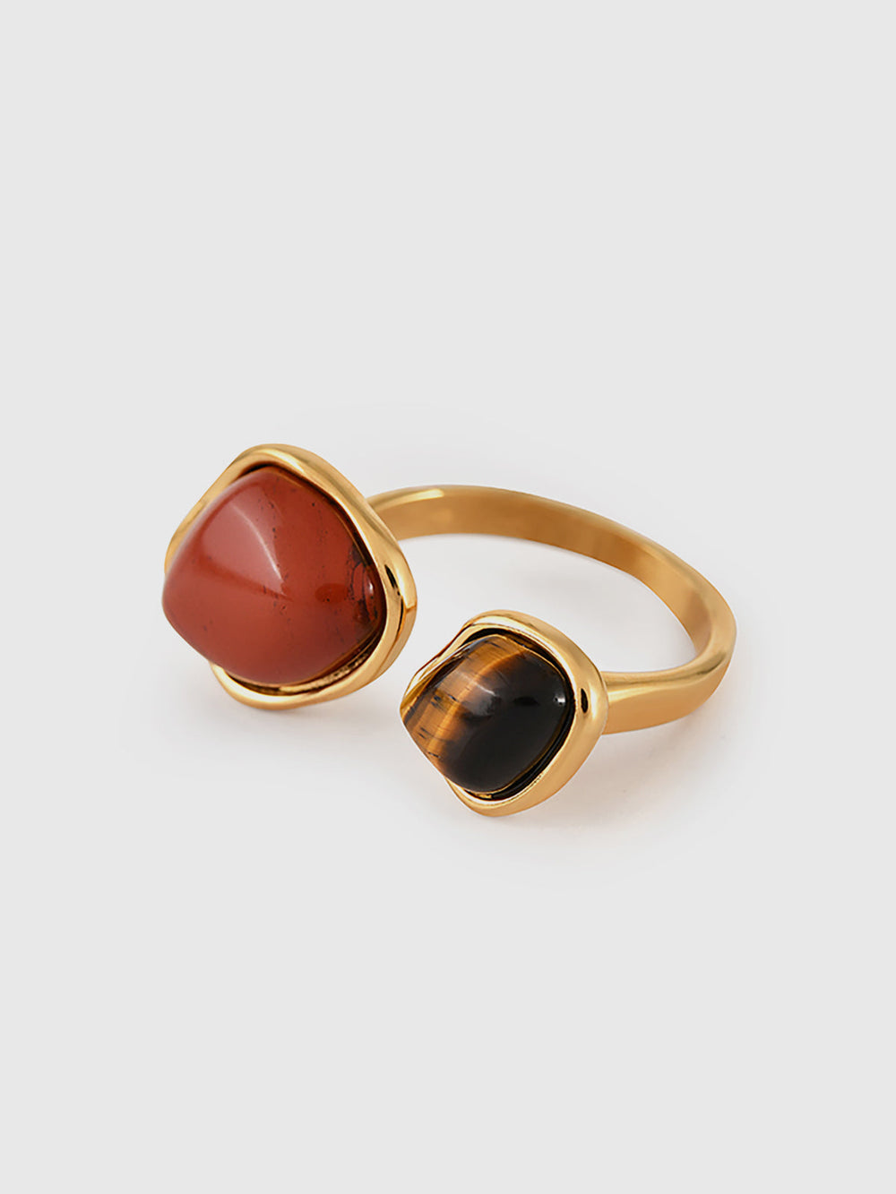 Bague Ajustable en Jaspe Rouge et Œil de Tigre