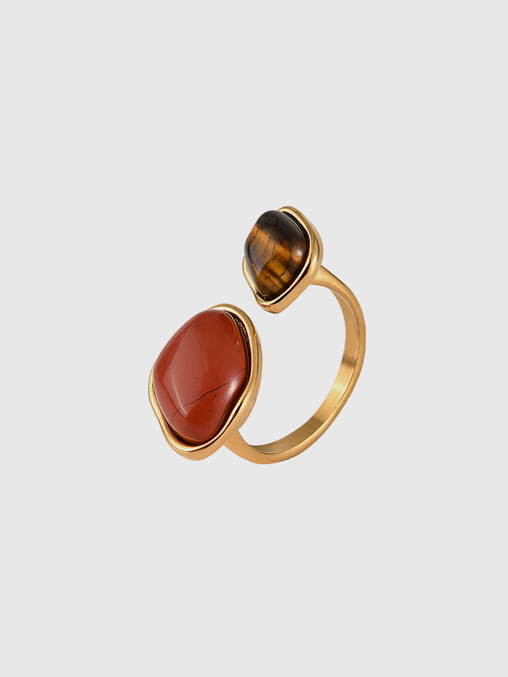 Bague Ajustable en Jaspe Rouge et Œil de Tigre
