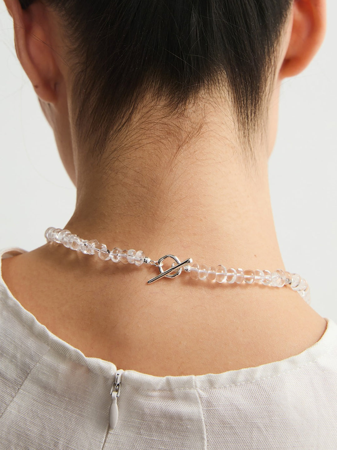 Collier Ras du Cou en Cristal Clair avec Accents de Pierre Verte