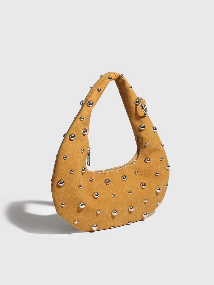 Sac Hobo Orné de Clous avec Détail Fermeture Éclair