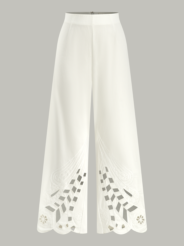 Pantalons Évasés en Coton Brodé