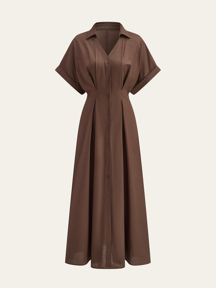 Robe Chemise Plissée à Boutons Devant