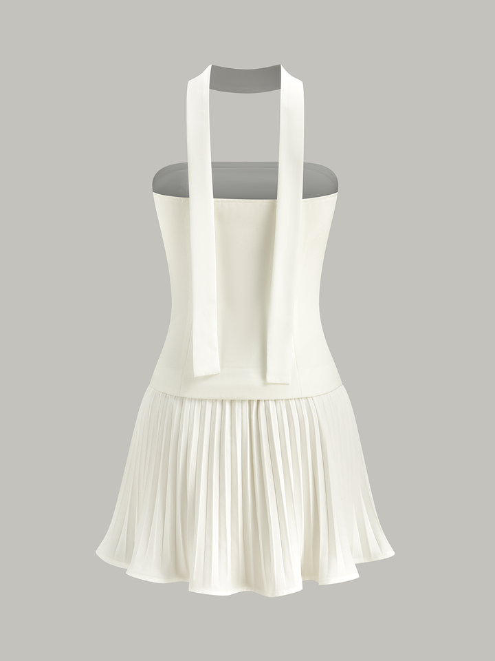 Robe Mini Plissée Sans Bretelles à Col Halter