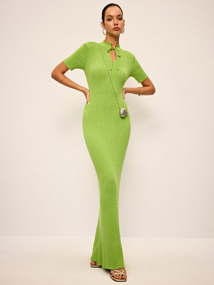 Robe Longue en Maille à Col Cravate