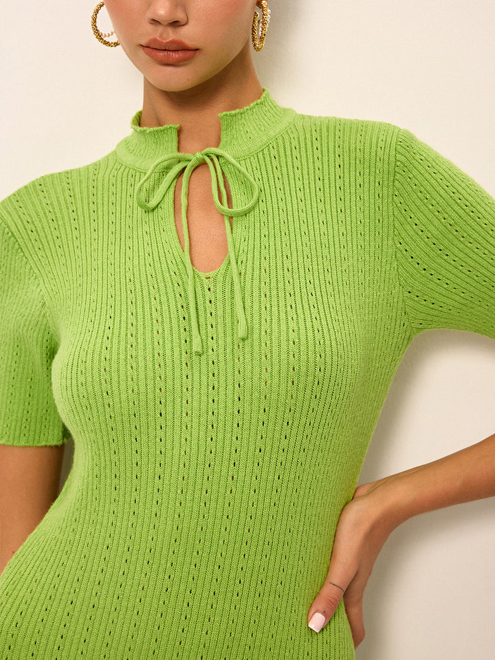 Robe Longue en Maille à Col Cravate