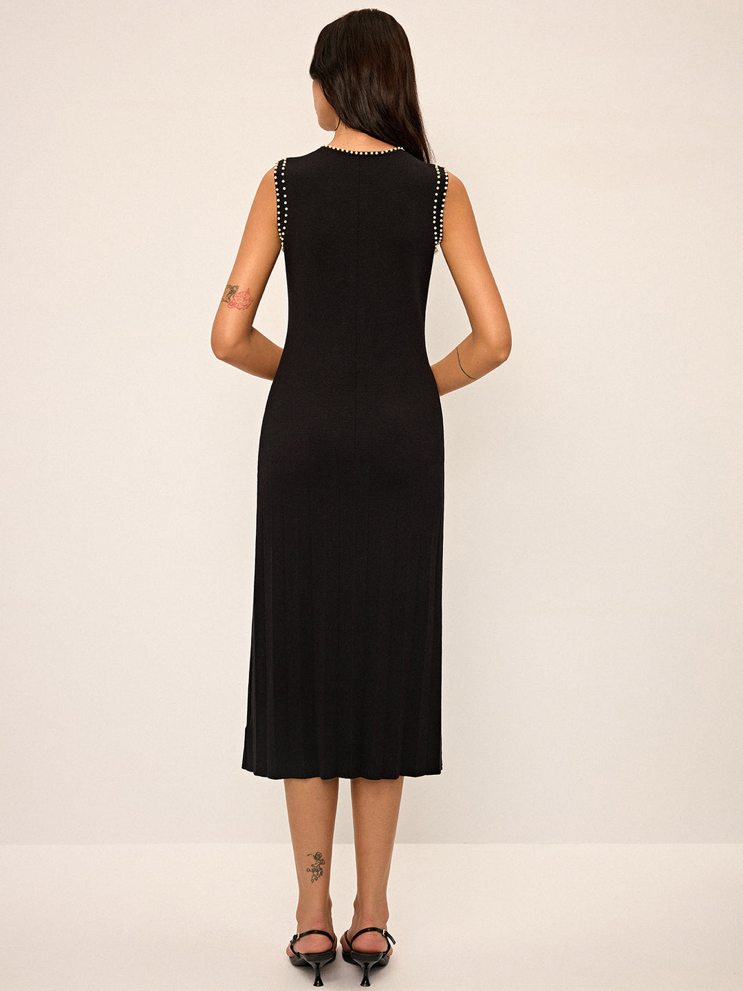 Robe Mi-Longue Tricotée Sans Manches Détail Perles