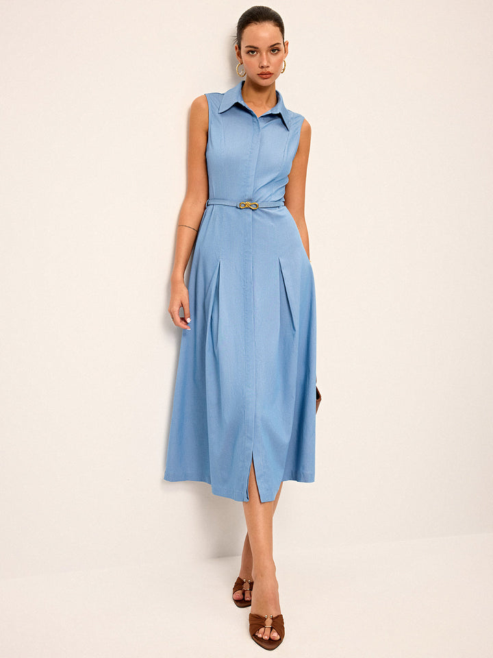 Robe Midi Sans Manches Ceinture