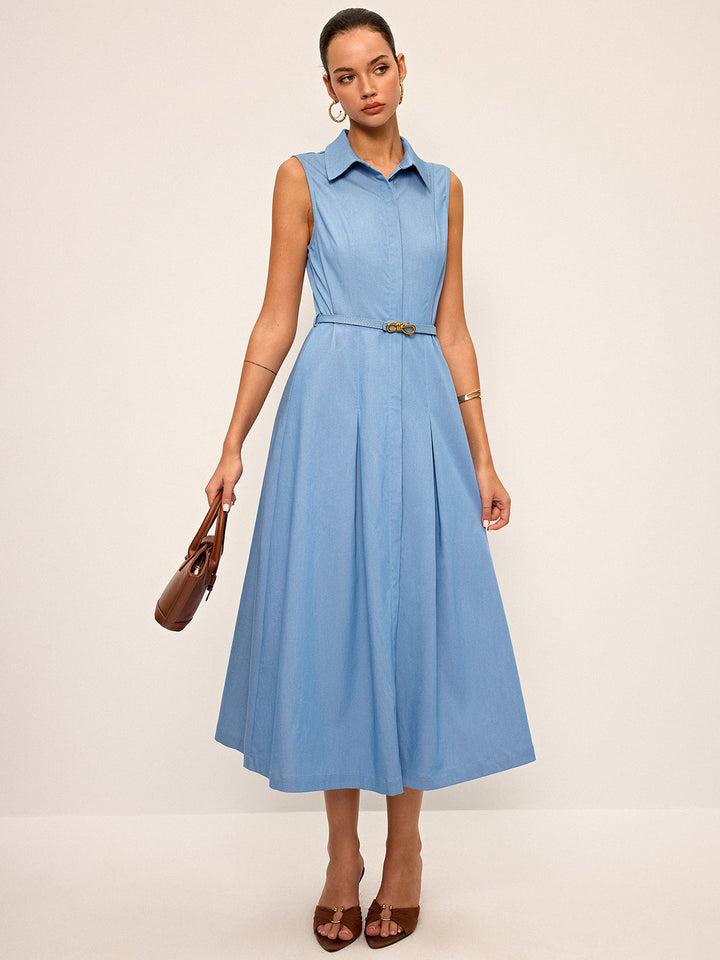 Robe Midi Sans Manches Ceinture
