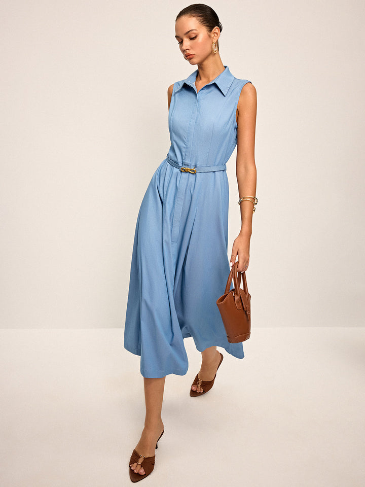 Robe Midi Sans Manches Ceinture
