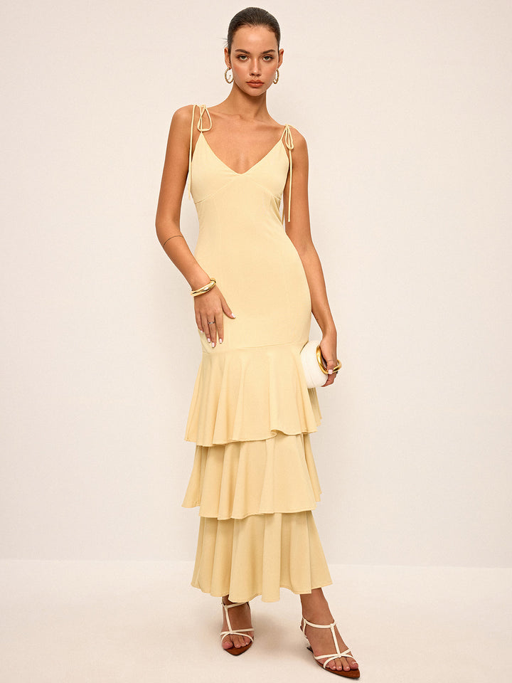 Robe Longue à Bretelles Épaules Annodées