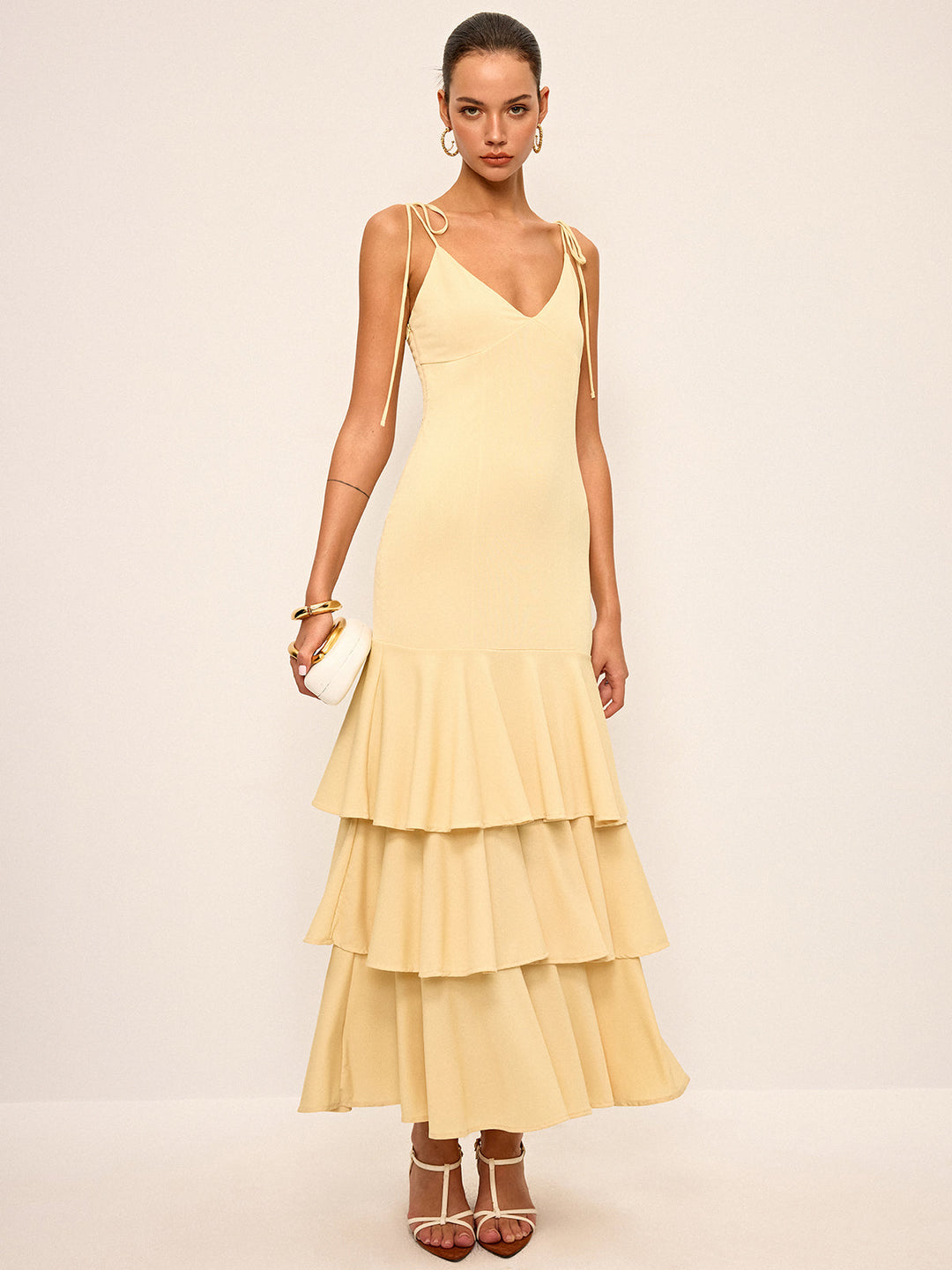 Robe Longue à Bretelles Épaules Annodées