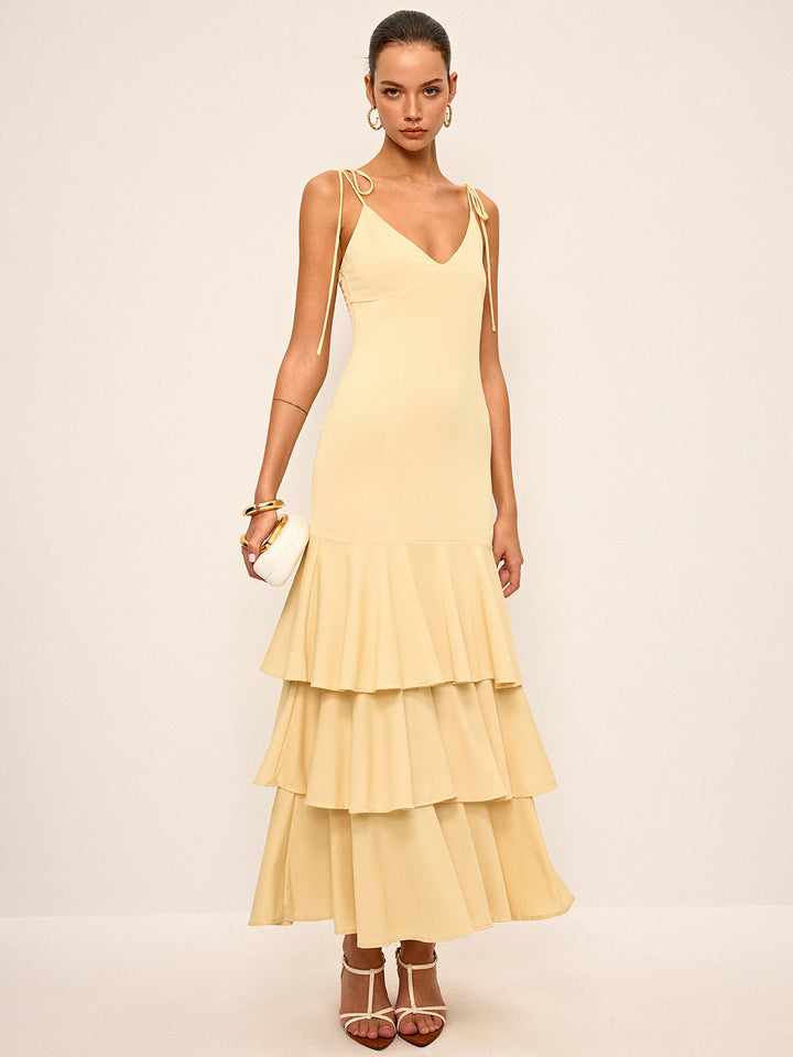Robe Longue à Bretelles Épaules Annodées