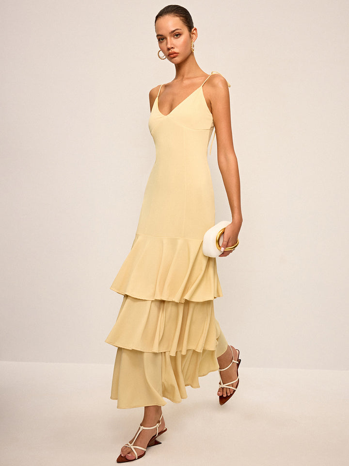 Robe Longue à Bretelles Épaules Annodées