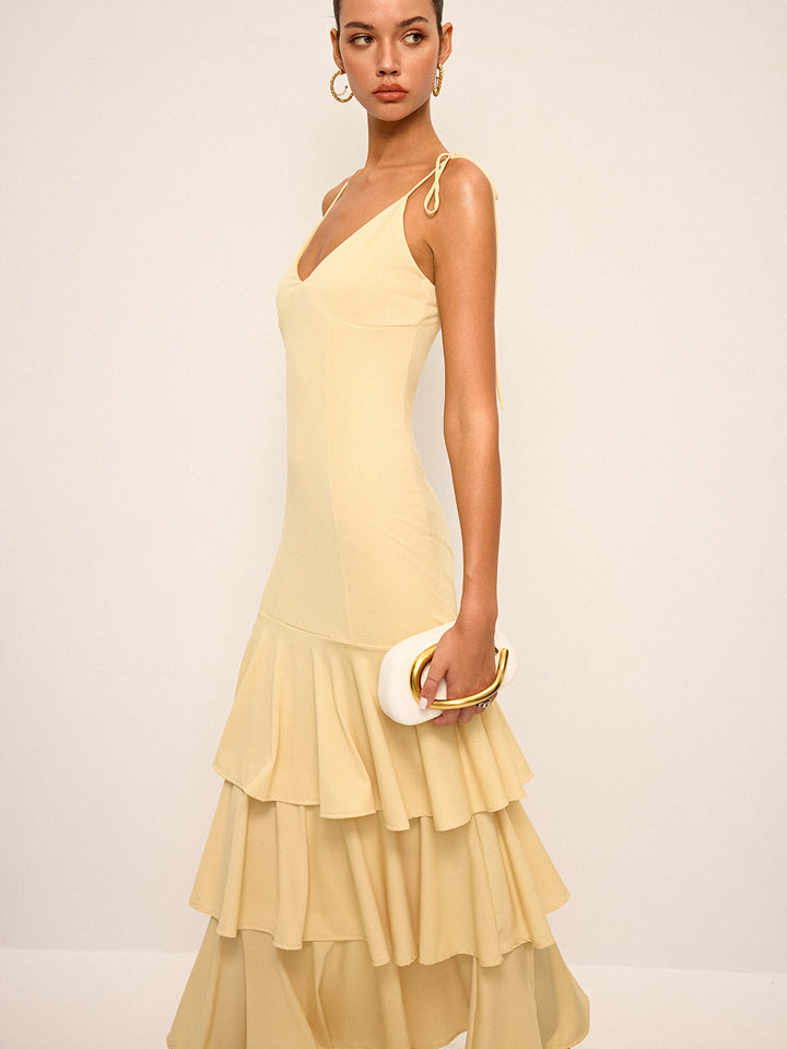 Robe Longue à Bretelles Épaules Annodées