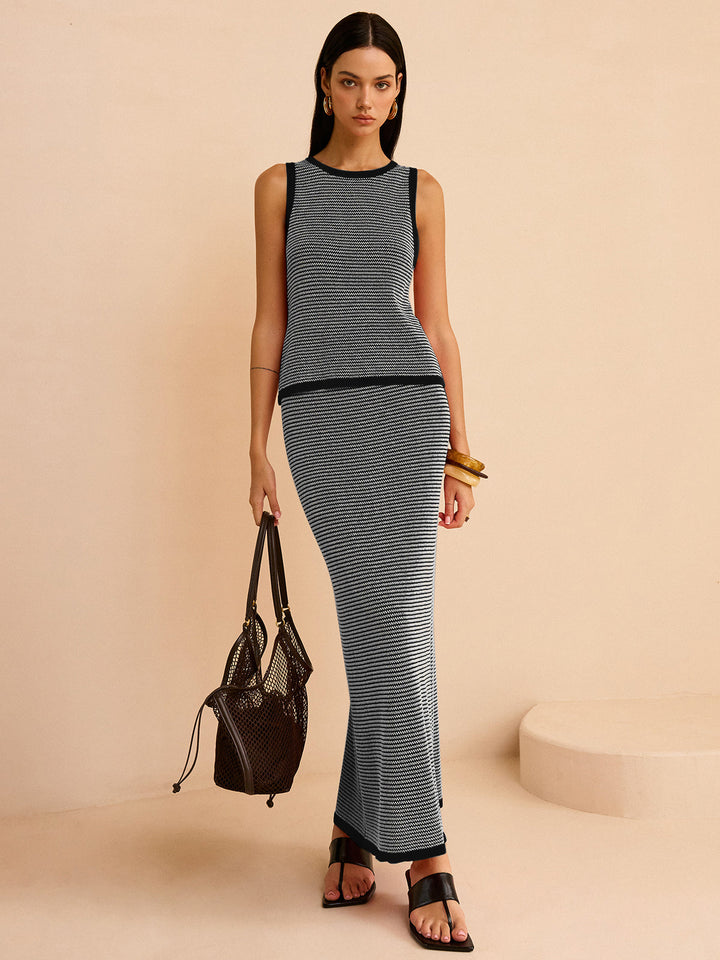 Ensemble coordonné en tricot à rayures