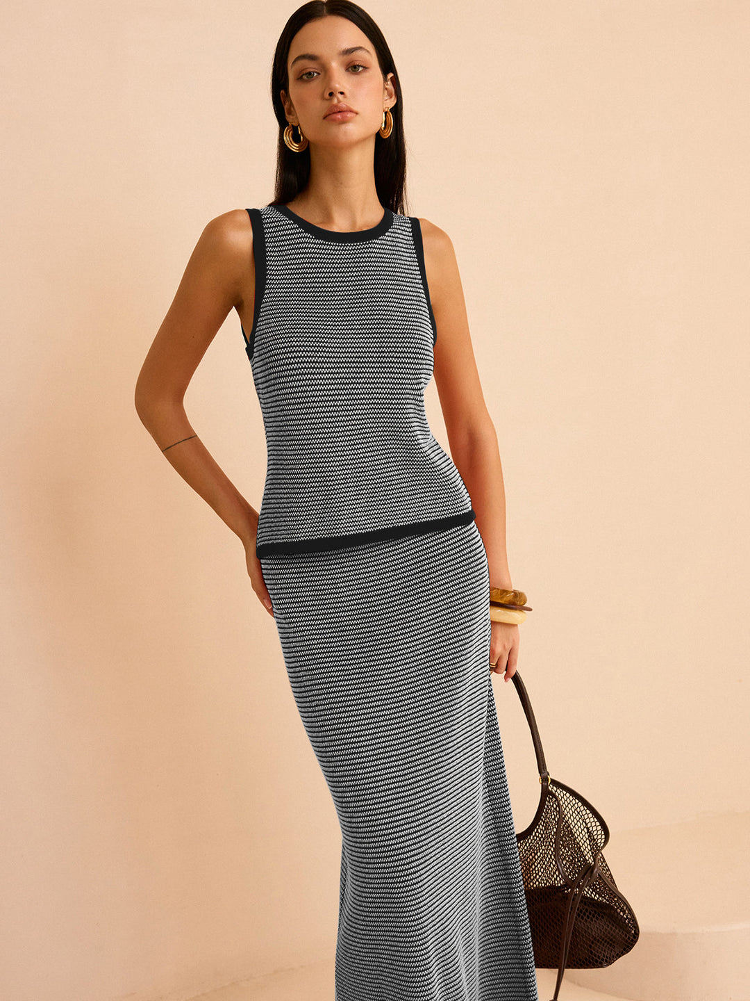 Ensemble coordonné en tricot à rayures