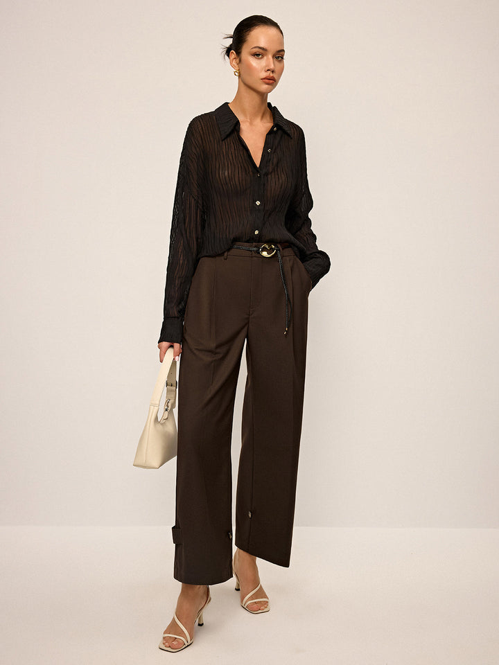 Pantalons Amples Plissés avec Détail Bouton à la Cheville