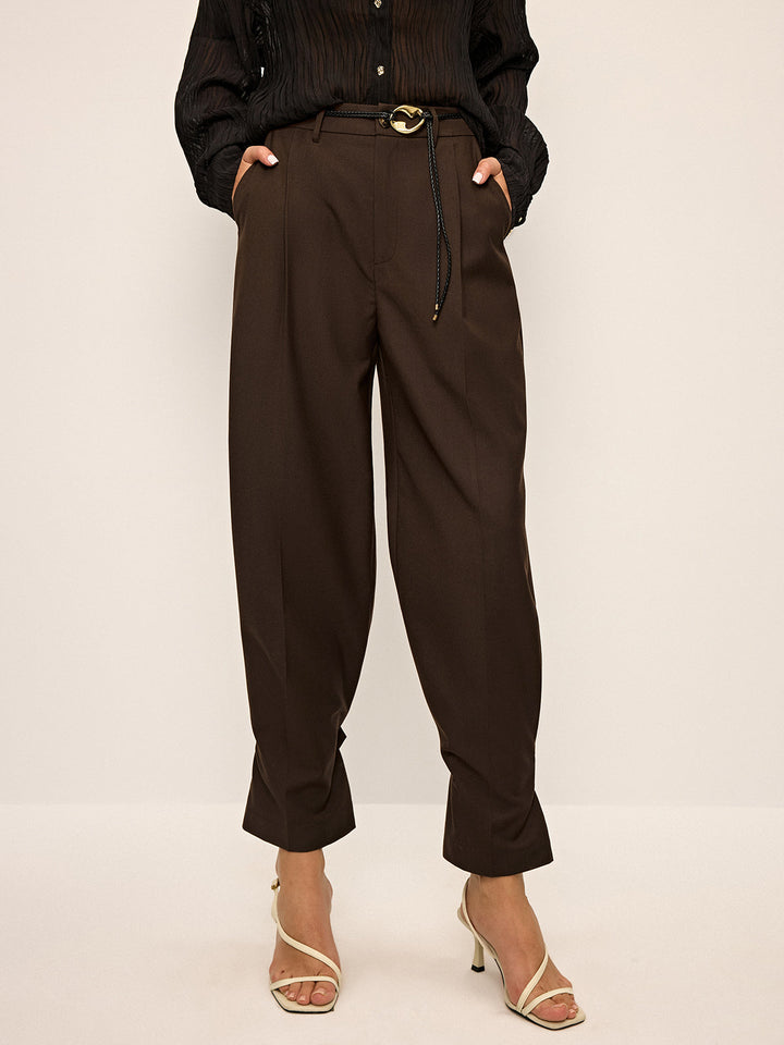 Pantalons Amples Plissés avec Détail Bouton à la Cheville