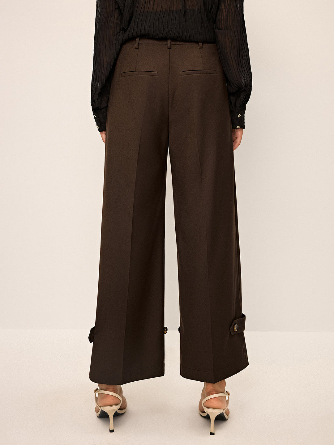 Pantalons Amples Plissés avec Détail Bouton à la Cheville