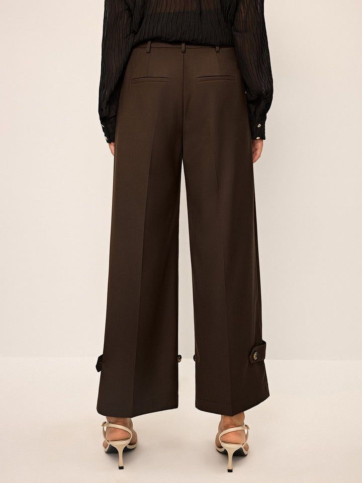 Pantalons Amples Plissés avec Détail Bouton à la Cheville