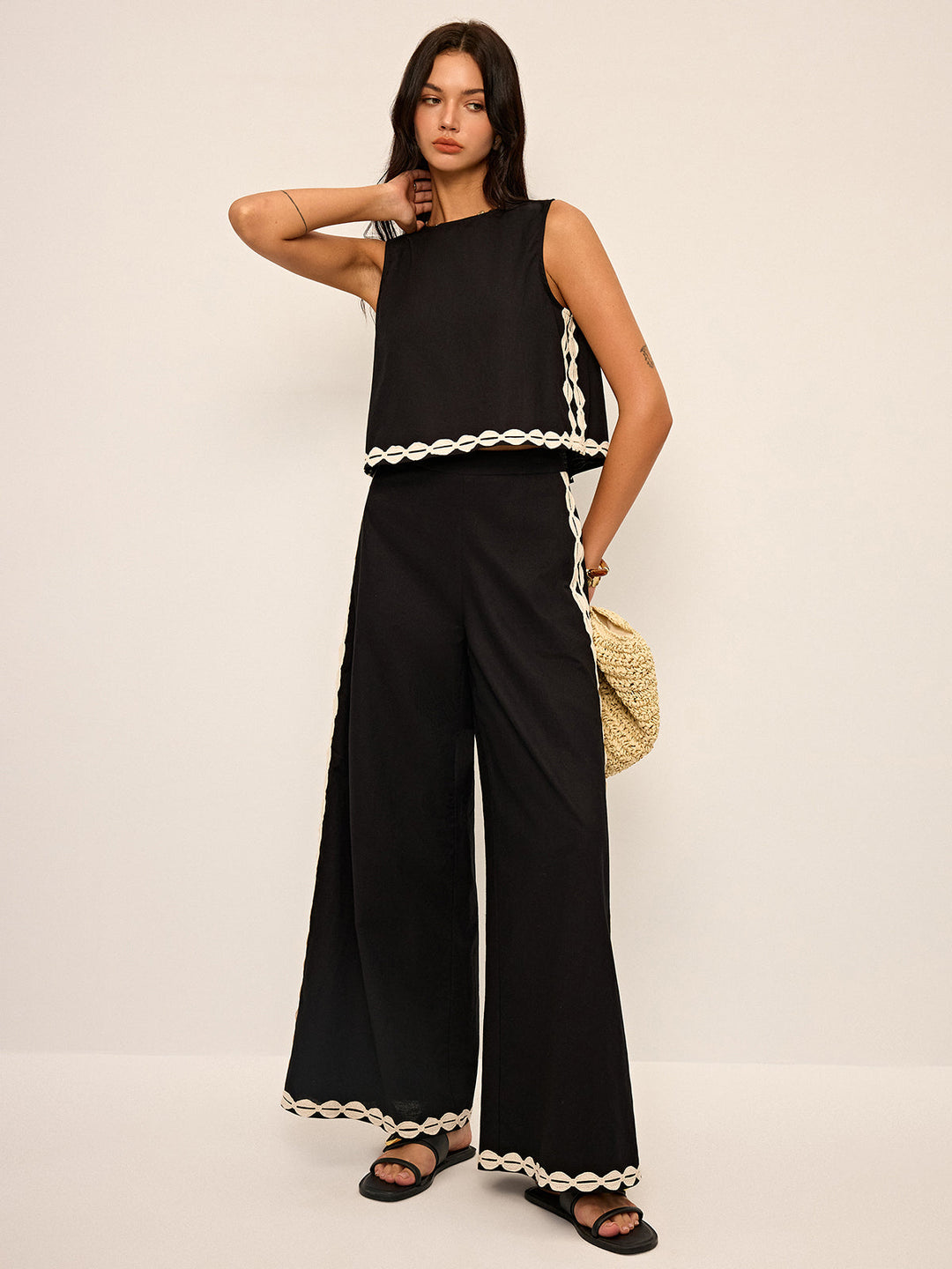 Ensemble Pantalon Coton & Lin à Finition Contrastée