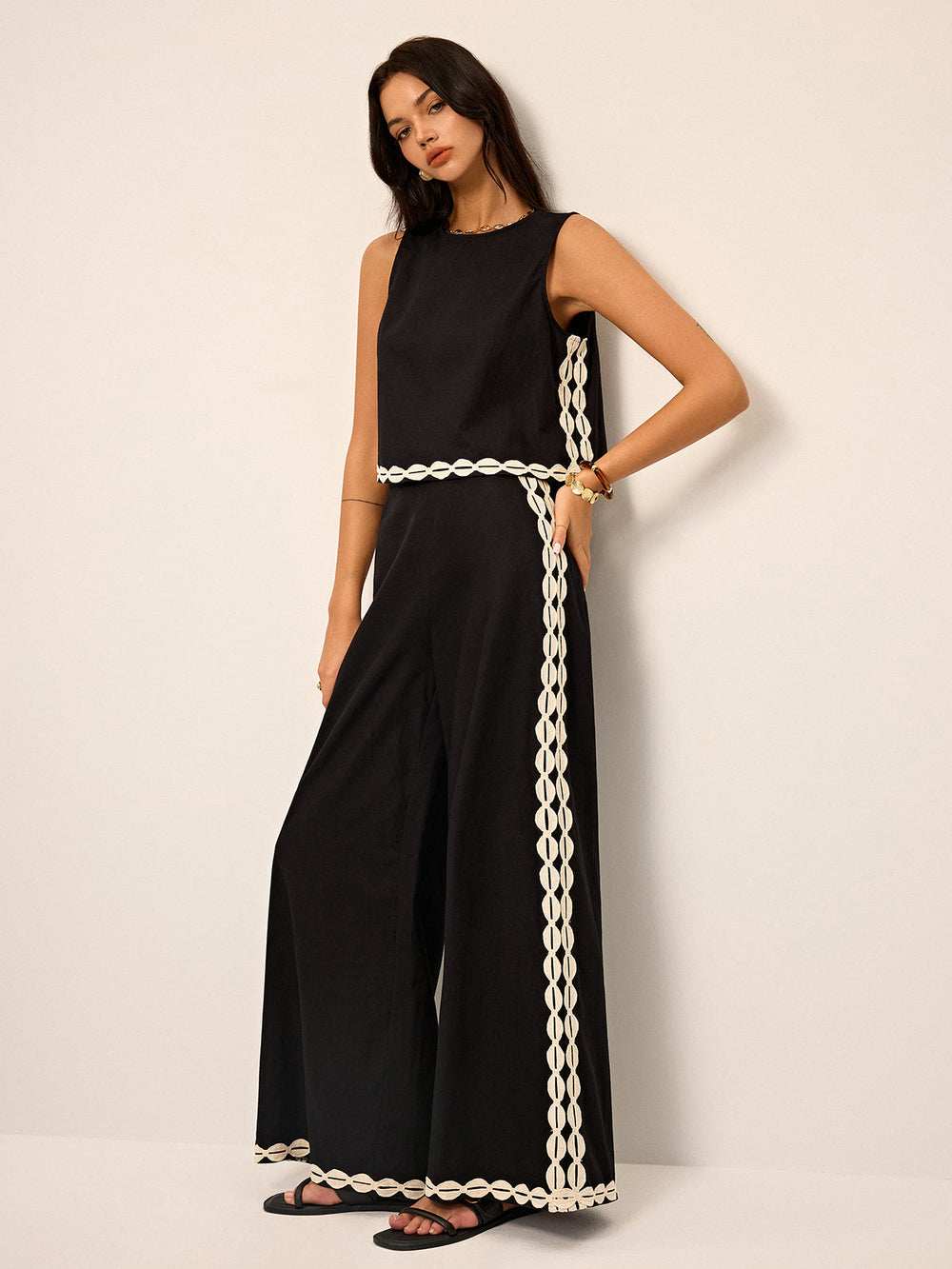 Ensemble Pantalon Coton & Lin à Finition Contrastée