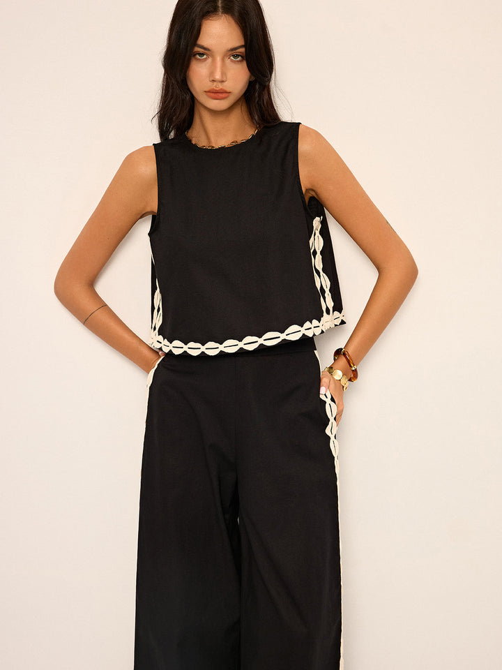 Ensemble Pantalon Coton & Lin à Finition Contrastée