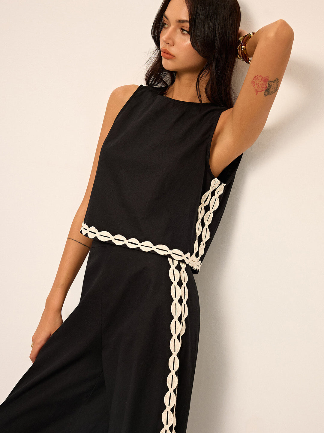 Ensemble Pantalon Coton & Lin à Finition Contrastée