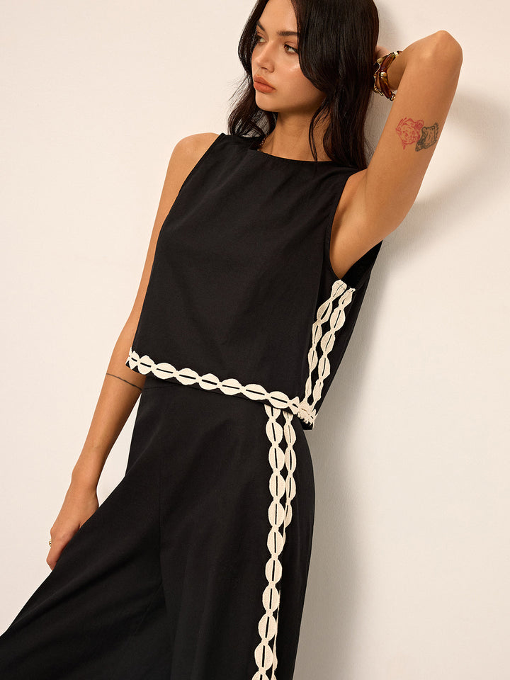 Ensemble Pantalon Coton & Lin à Finition Contrastée