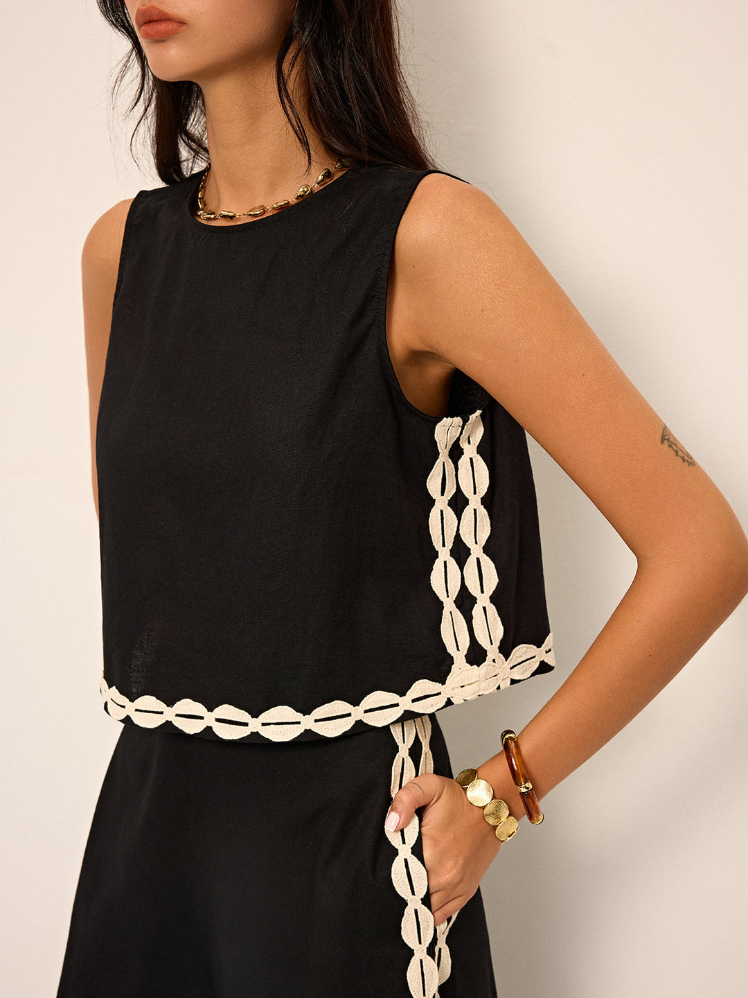 Ensemble Pantalon Coton & Lin à Finition Contrastée