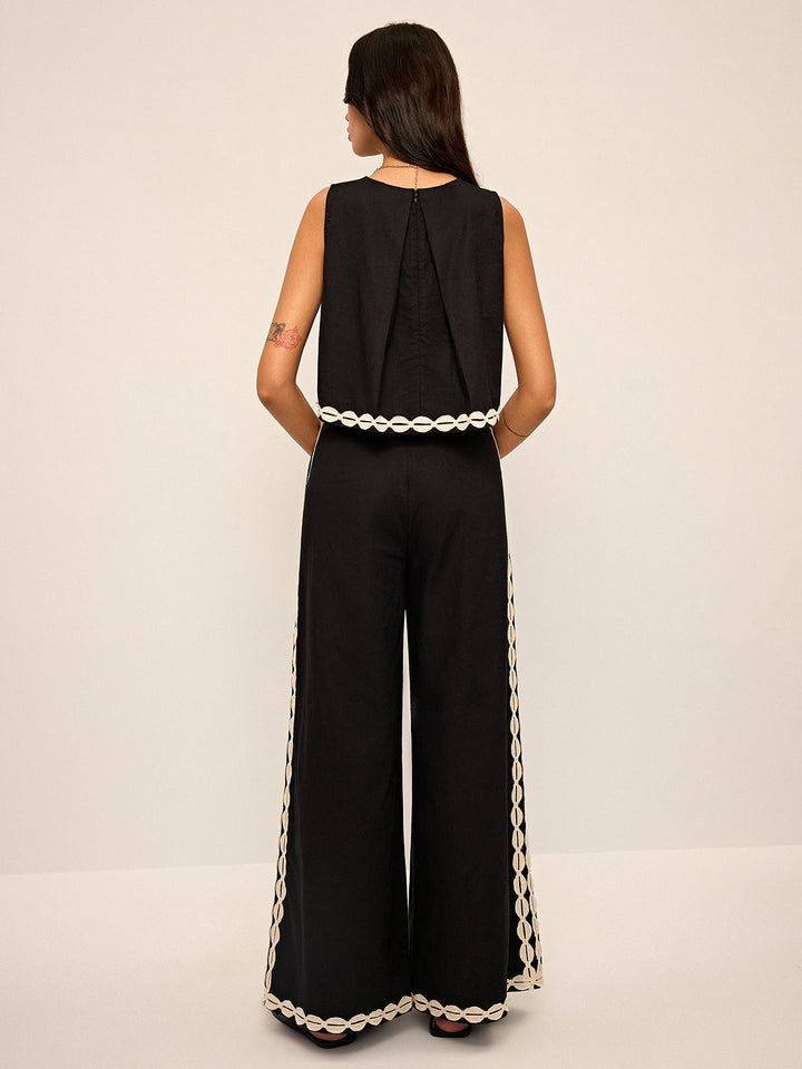 Ensemble Pantalon Coton & Lin à Finition Contrastée