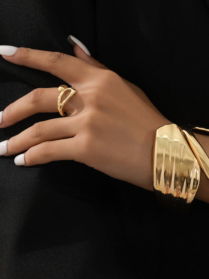 Ensemble Bague Or Asymétrique et Bracelet Manchette