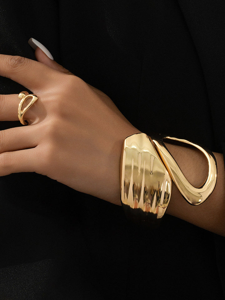 Ensemble Bague Or Asymétrique et Bracelet Manchette
