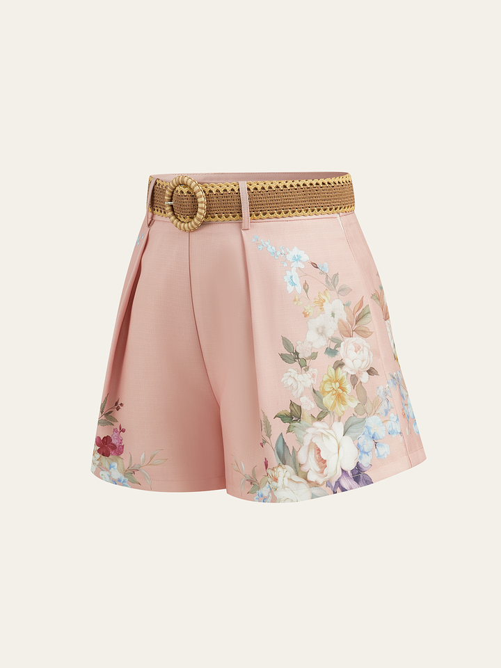 Shorts mi-taille à ceinture imprimé floral