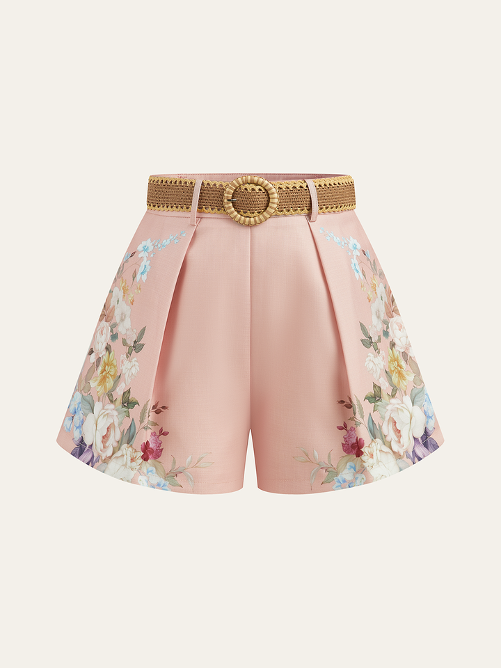 Shorts mi-taille à ceinture imprimé floral