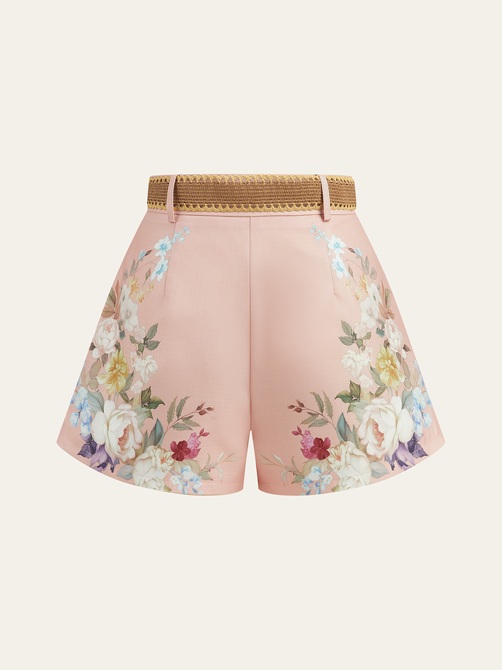 Shorts mi-taille à ceinture imprimé floral