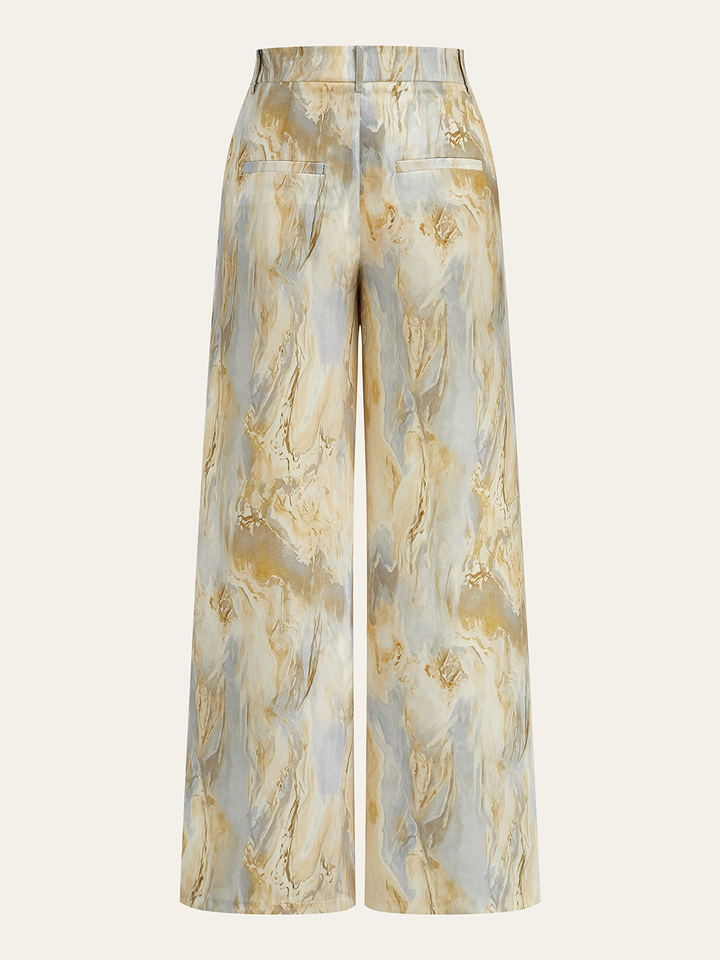 Pantalon Droit Imprimé Marbre Semi-Transparent