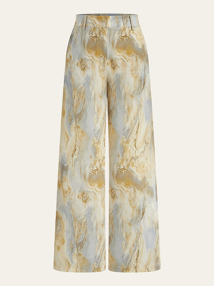 Pantalon Droit Imprimé Marbre Semi-Transparent
