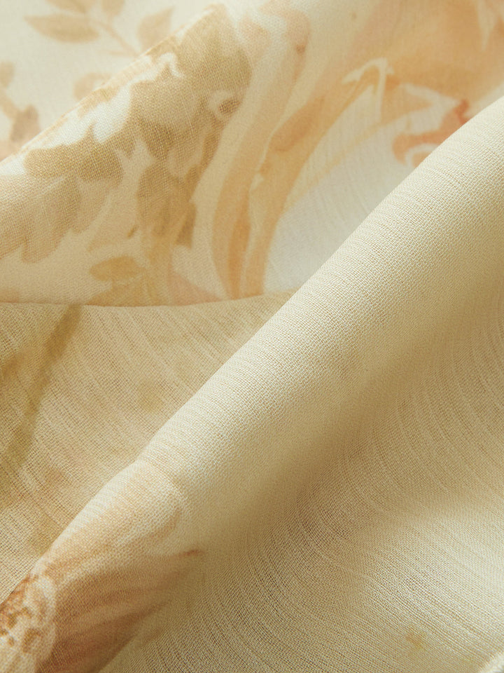 Robe Mini Évasée Florale Semi-Transparente en Mousseline avec Volants