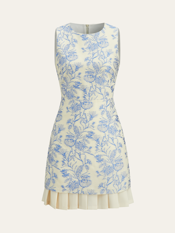 Robe à Manches Courtes Imprimée Florale avec Ourlet Plissé