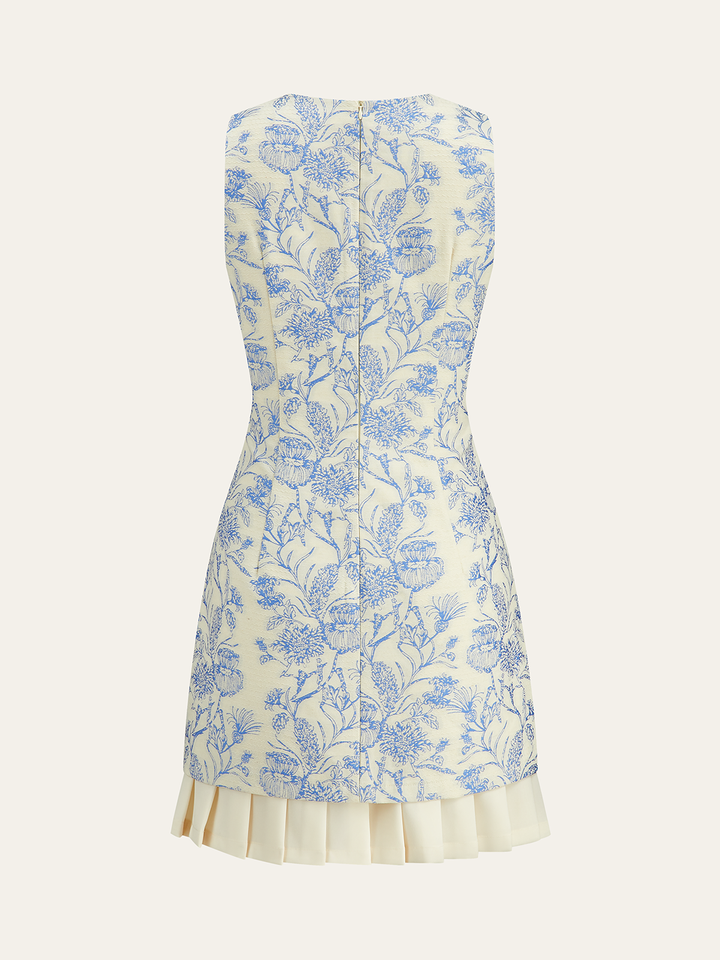Robe à Manches Courtes Imprimée Florale avec Ourlet Plissé
