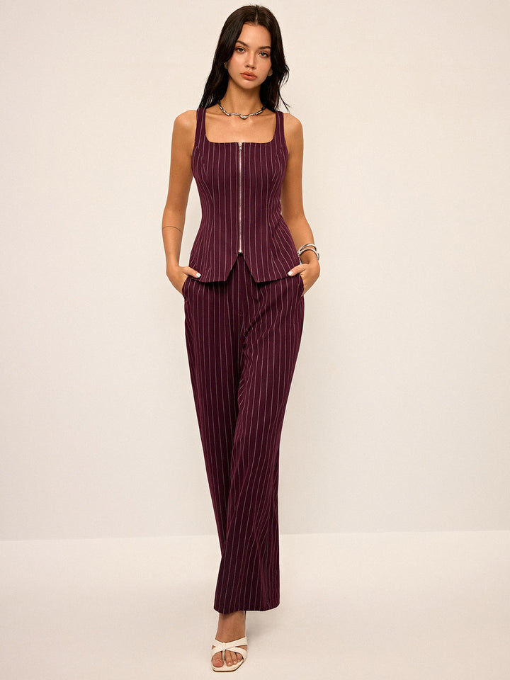 Pantalons Droits Taille Haute Pinstripe