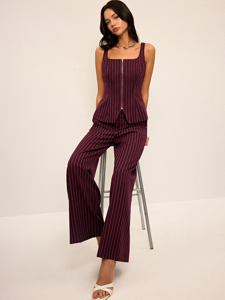 Pantalons Droits Taille Haute Pinstripe
