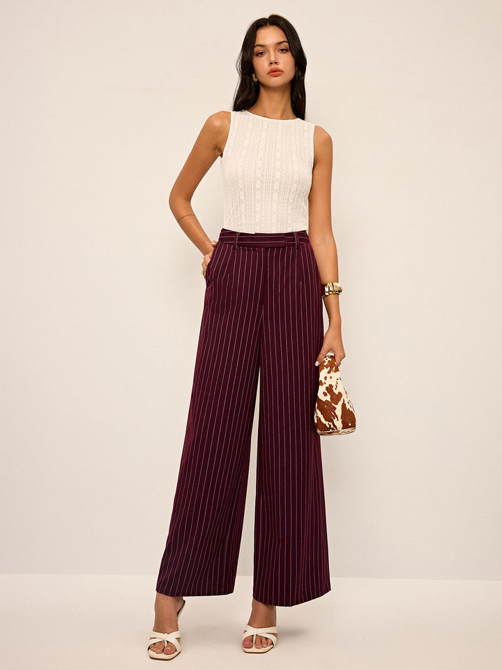 Pantalons Droits Taille Haute Pinstripe