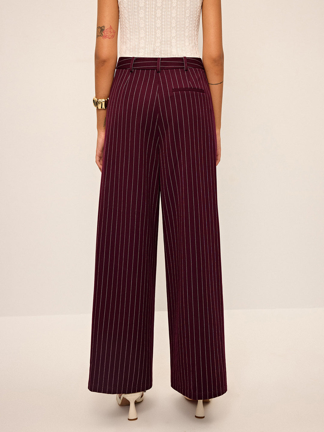 Pantalons Droits Taille Haute Pinstripe