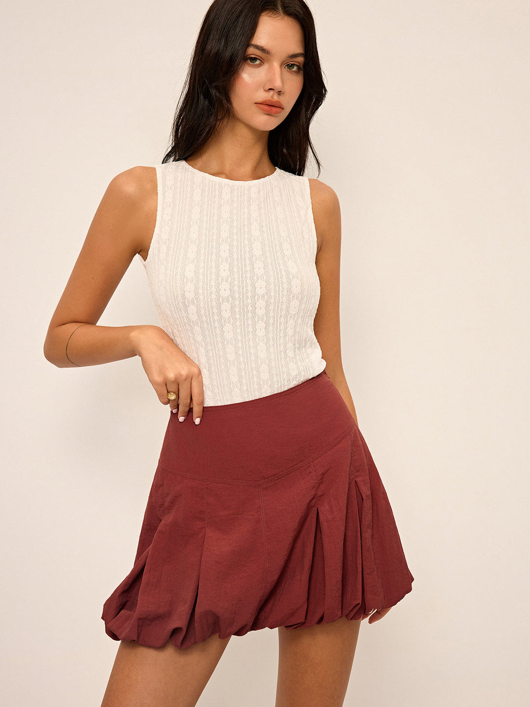 Jupe Mini à Volants Mi-Taille