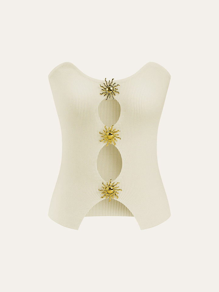 Gilet en maille à découpes métalliques