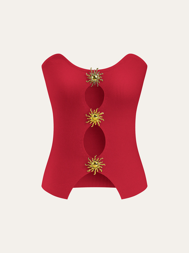 Gilet en maille à découpes métalliques